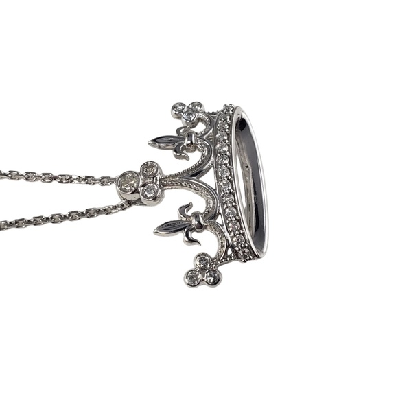 Estate | Jewelry | Vintage 4 Karat White Gold And Diamond  Vintage 14 Karat White Gold and Diamond Crown Pendant Necklace #13705